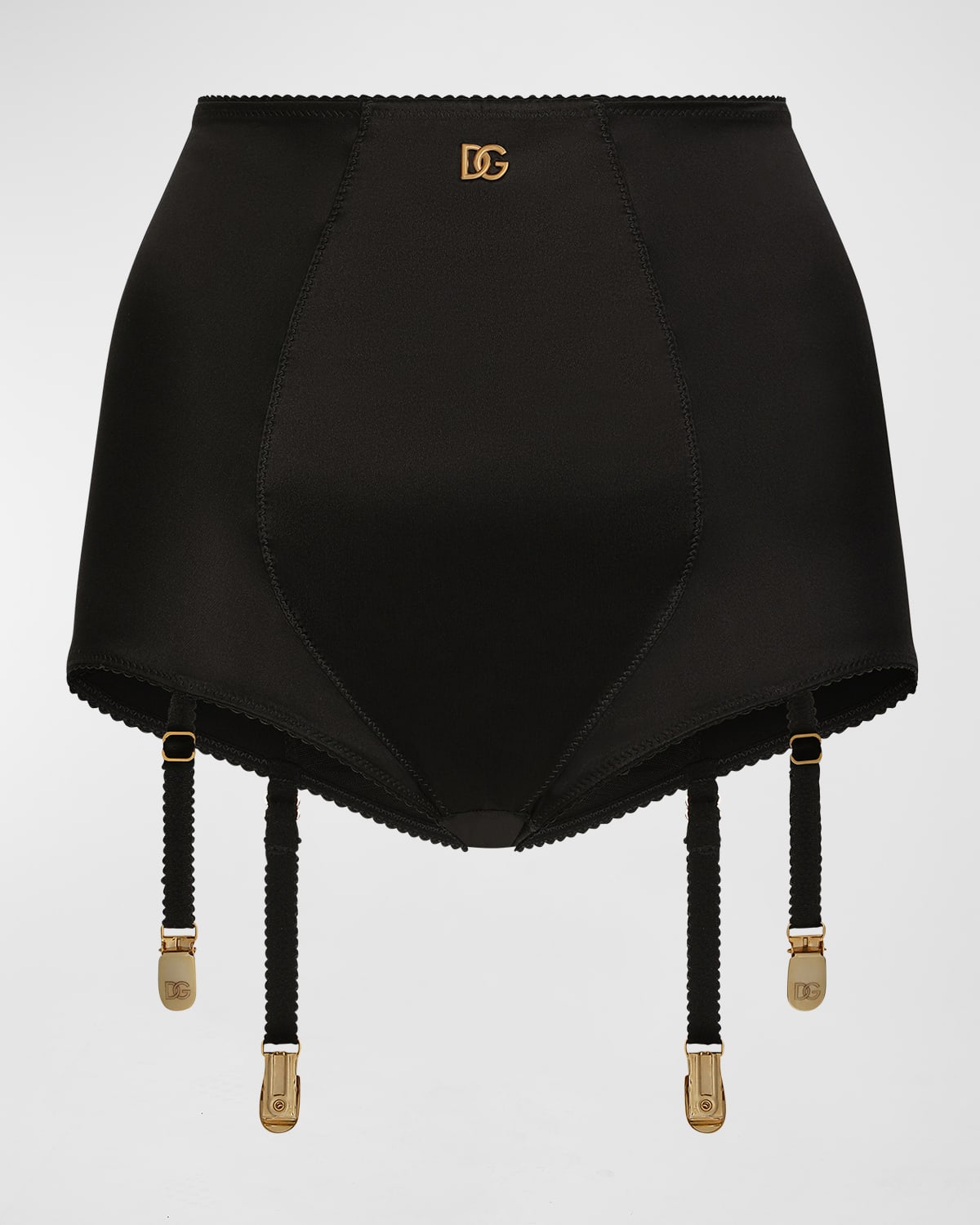Dolce & Gabbana Satin High-waisted Panties With Suspenders And Dg Logo In Nero
