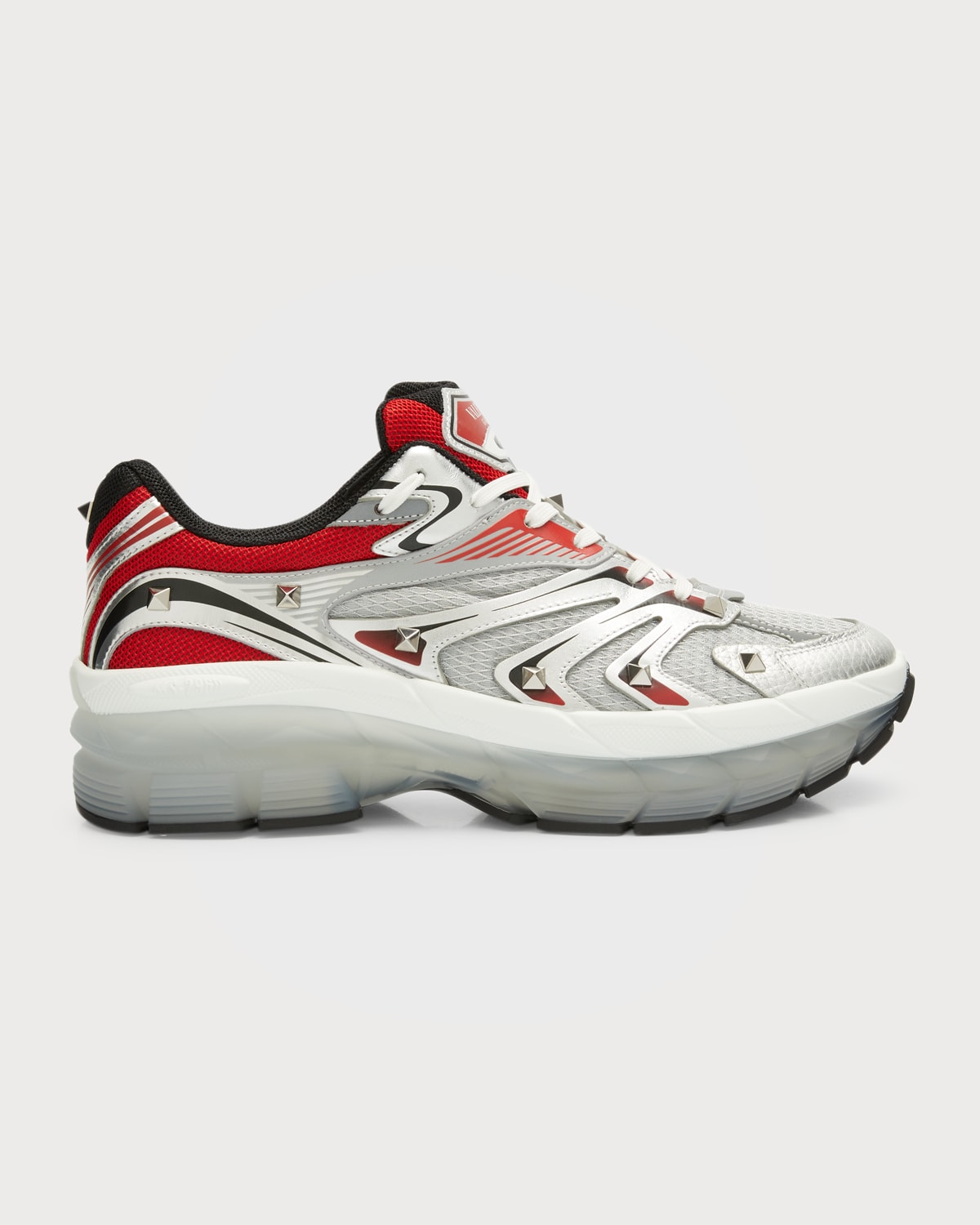 Valentino Men's Ms2960 Studded Mesh Runner Sneakers In Silver-rouge
