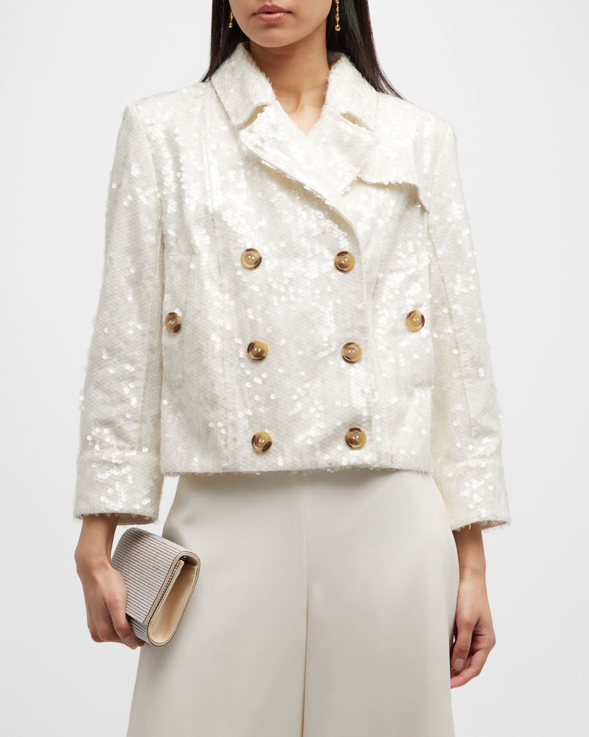 Frances Valentine Sloan Sequin Moto Jacket In White