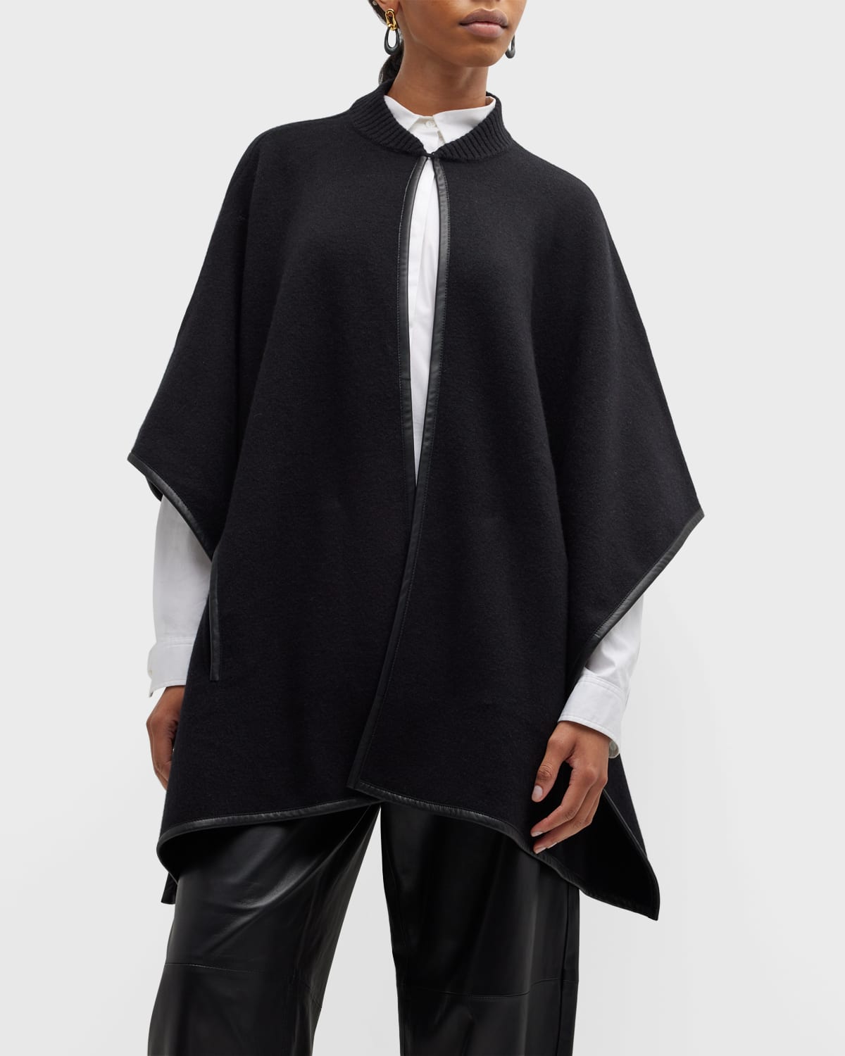 Milano Knit Cashmere Cape With Leather Trim
