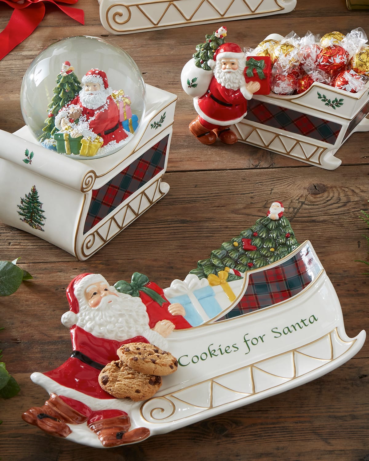 Shop Spode Christmas Tree Tartan Figural Santa Sleigh Cookies For Santa Platter In Green
