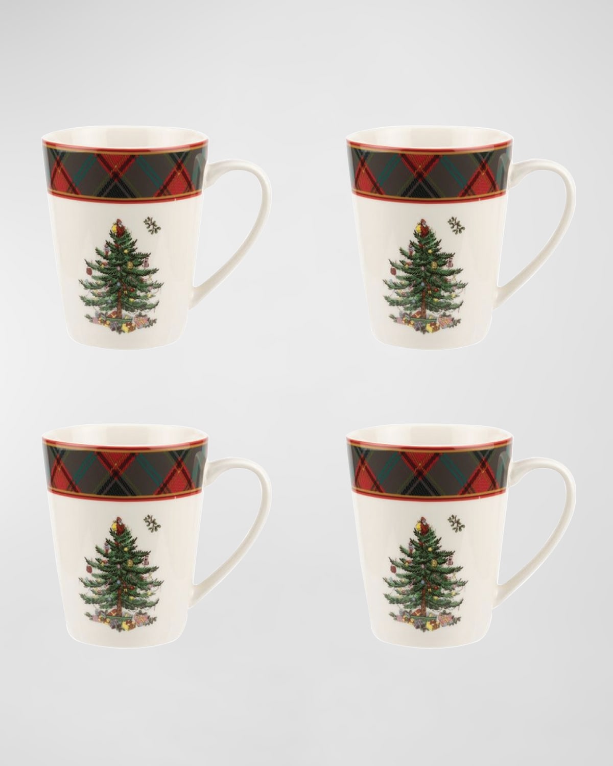 Spode Christmas Tree Tartan Mug, Set of 4