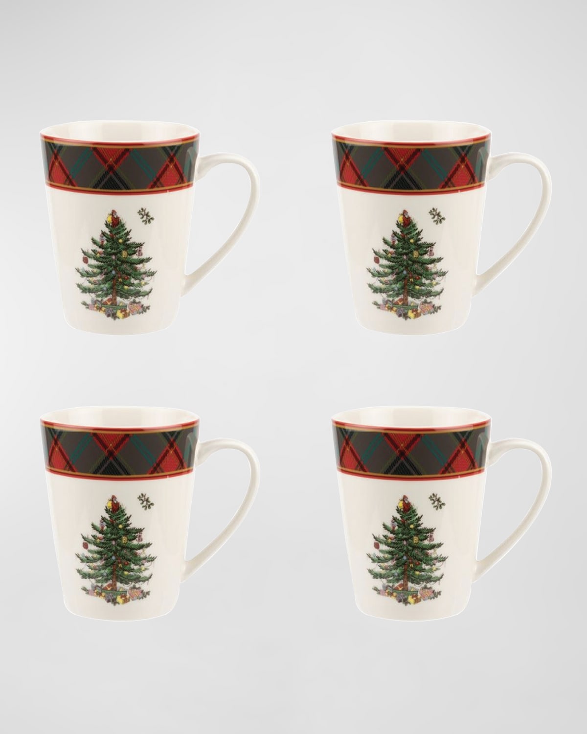 Christmas Tree Tartan Mug, Set of 4