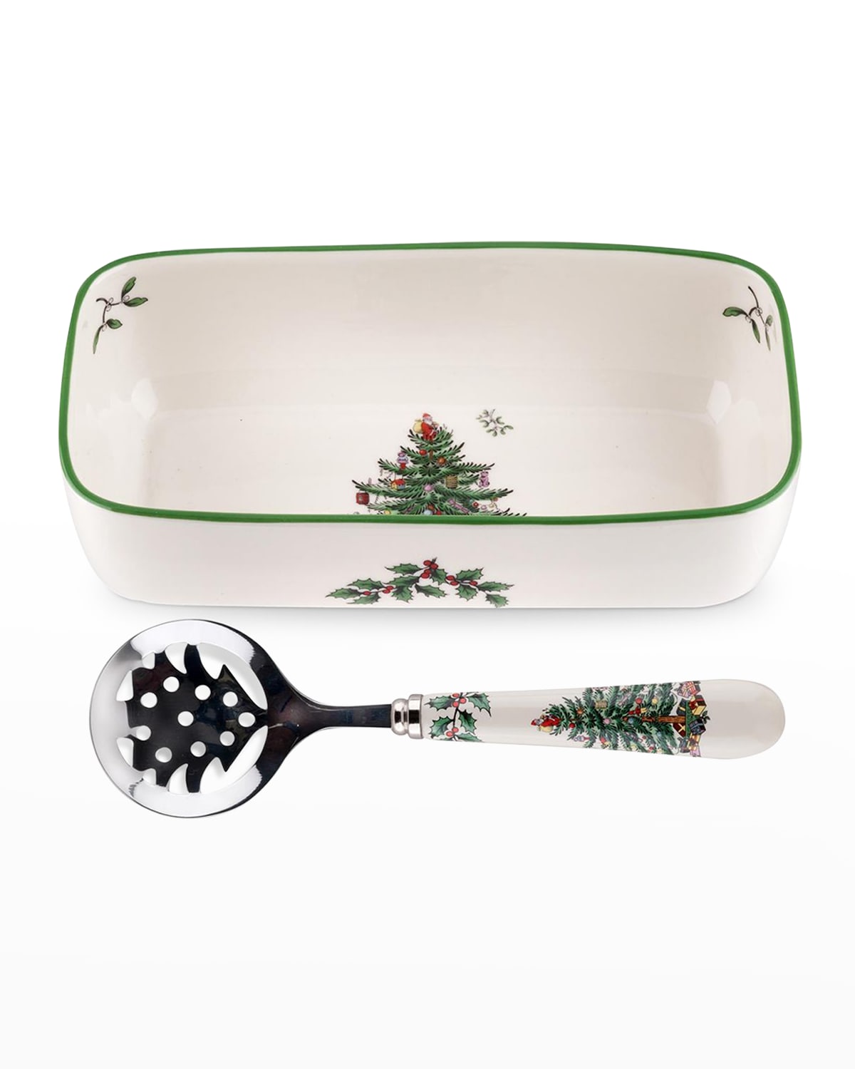 Spode Christmas Tree Cranberry Server With Slotted Spoon