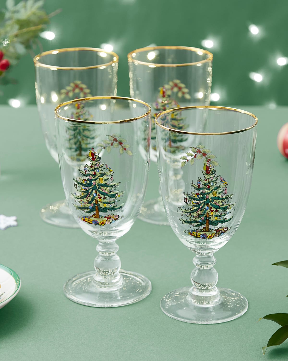Shop Spode Christmas Tree Pedestal Goblets, Set Of 4 In Green