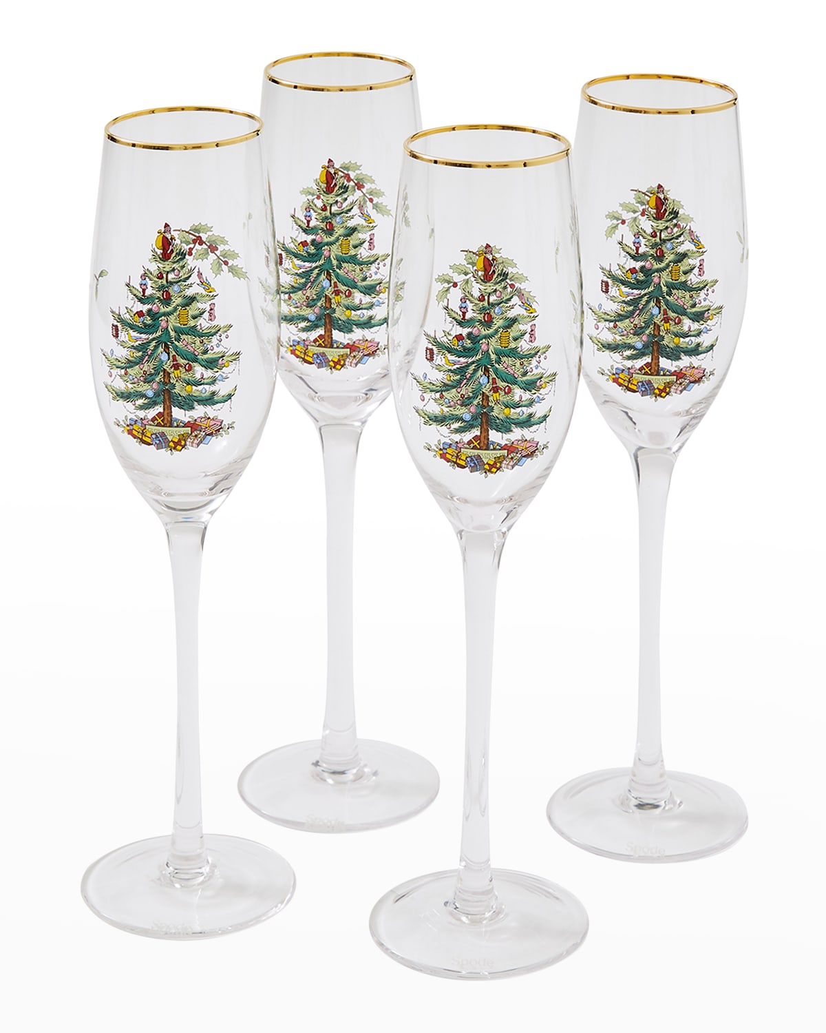 Spode Christmas Tree Champagne Flutes, Set Of 4 In Green