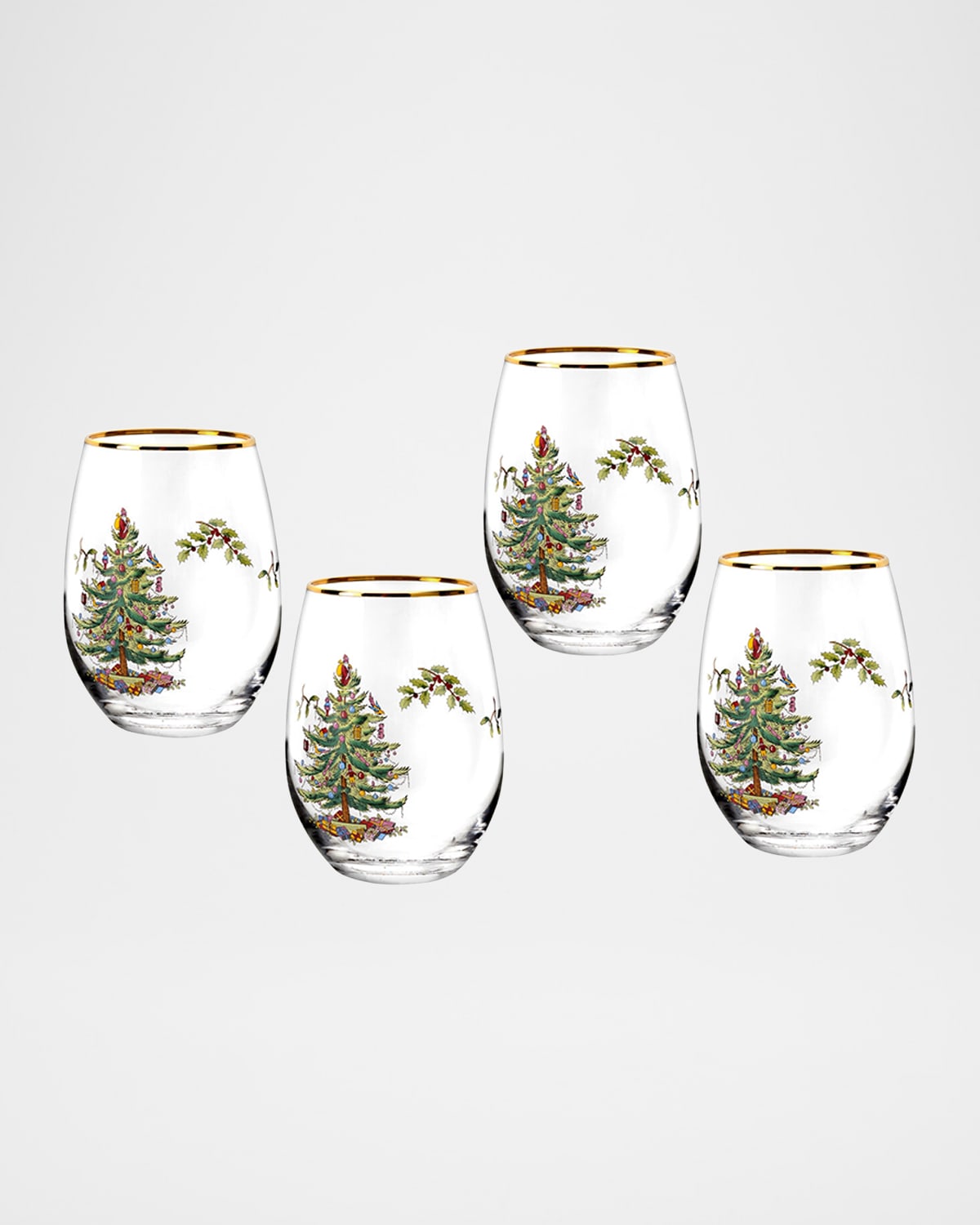 SPODE CHRISTMAS TREE STEMLESS WINE GLASSES, SET OF 4