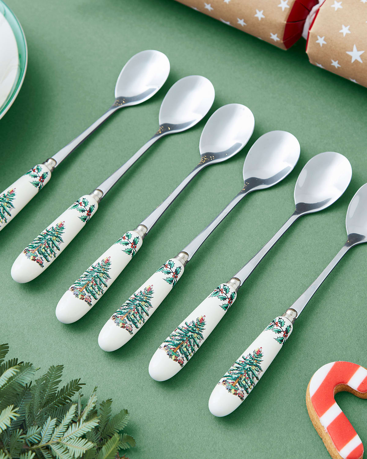 Shop Spode Christmas Tree S/6 Teaspoons, Set Of 4 In Green