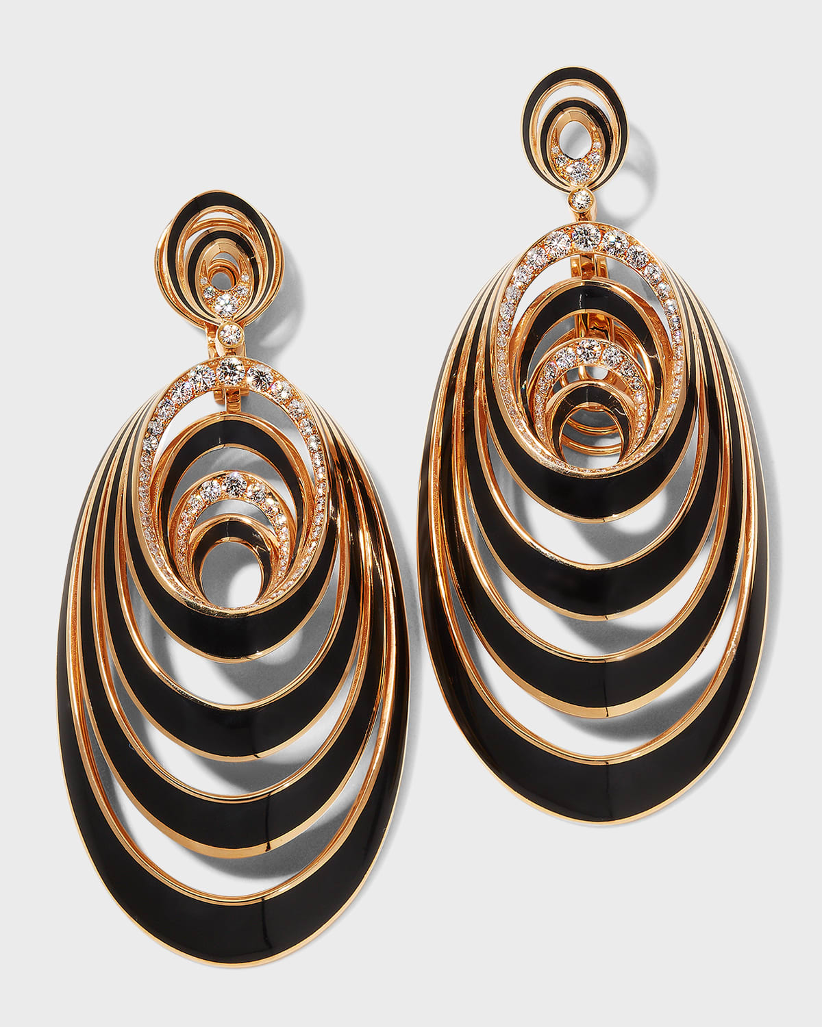 Rose Gold Black Ceramic and Diamond Earrings