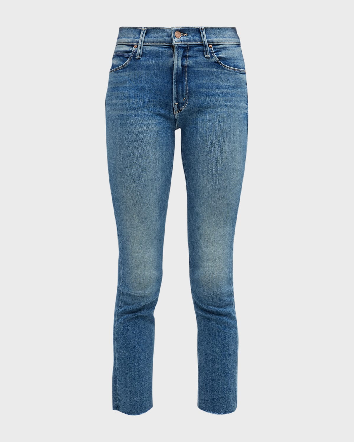 Shop Mother The Dazzler Ankle Fray Cropped Straight Jeans In Riding Cliffside