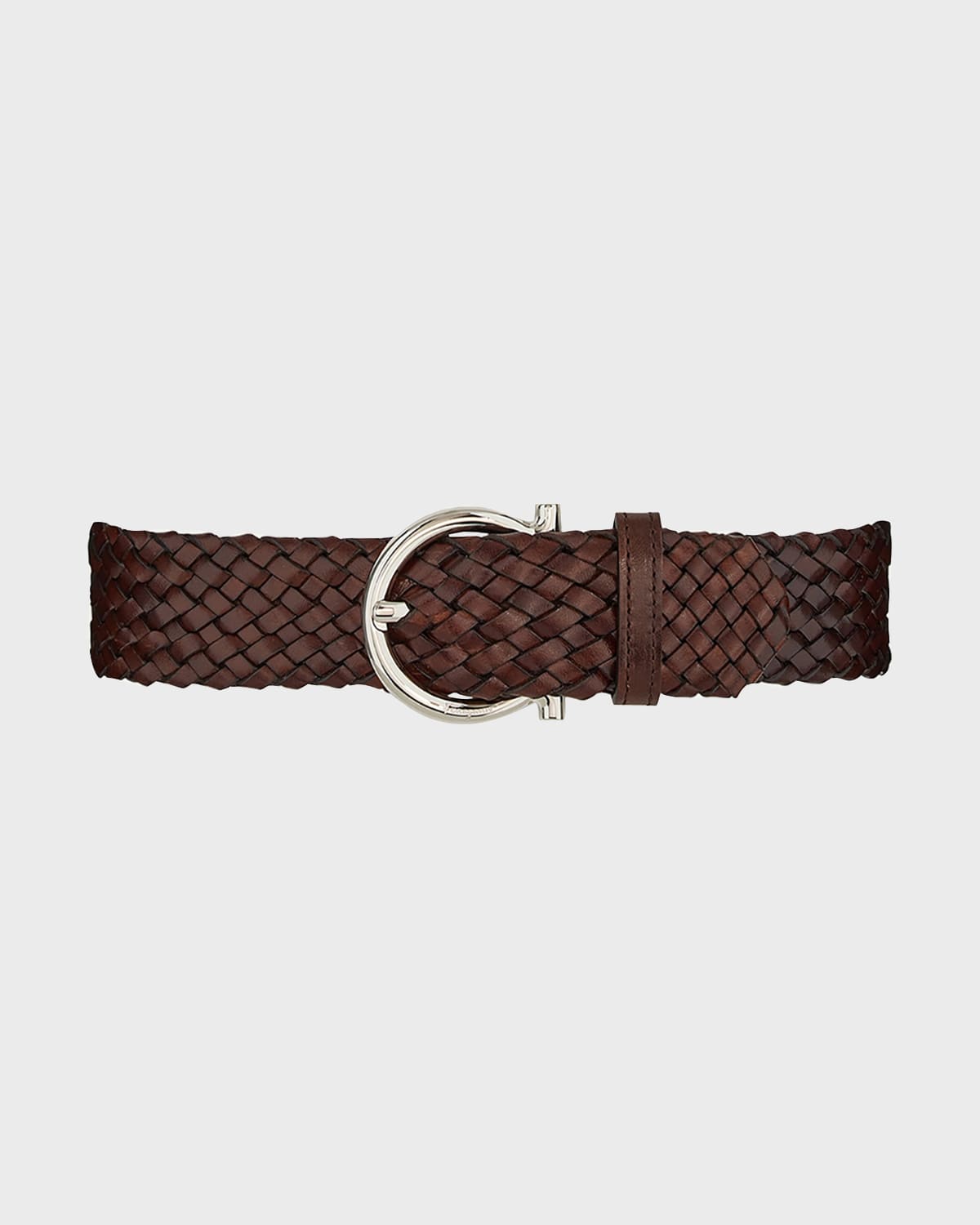 Shop Ferragamo Men's Gancio-buckle Woven Leather Belt In T.moro 412 