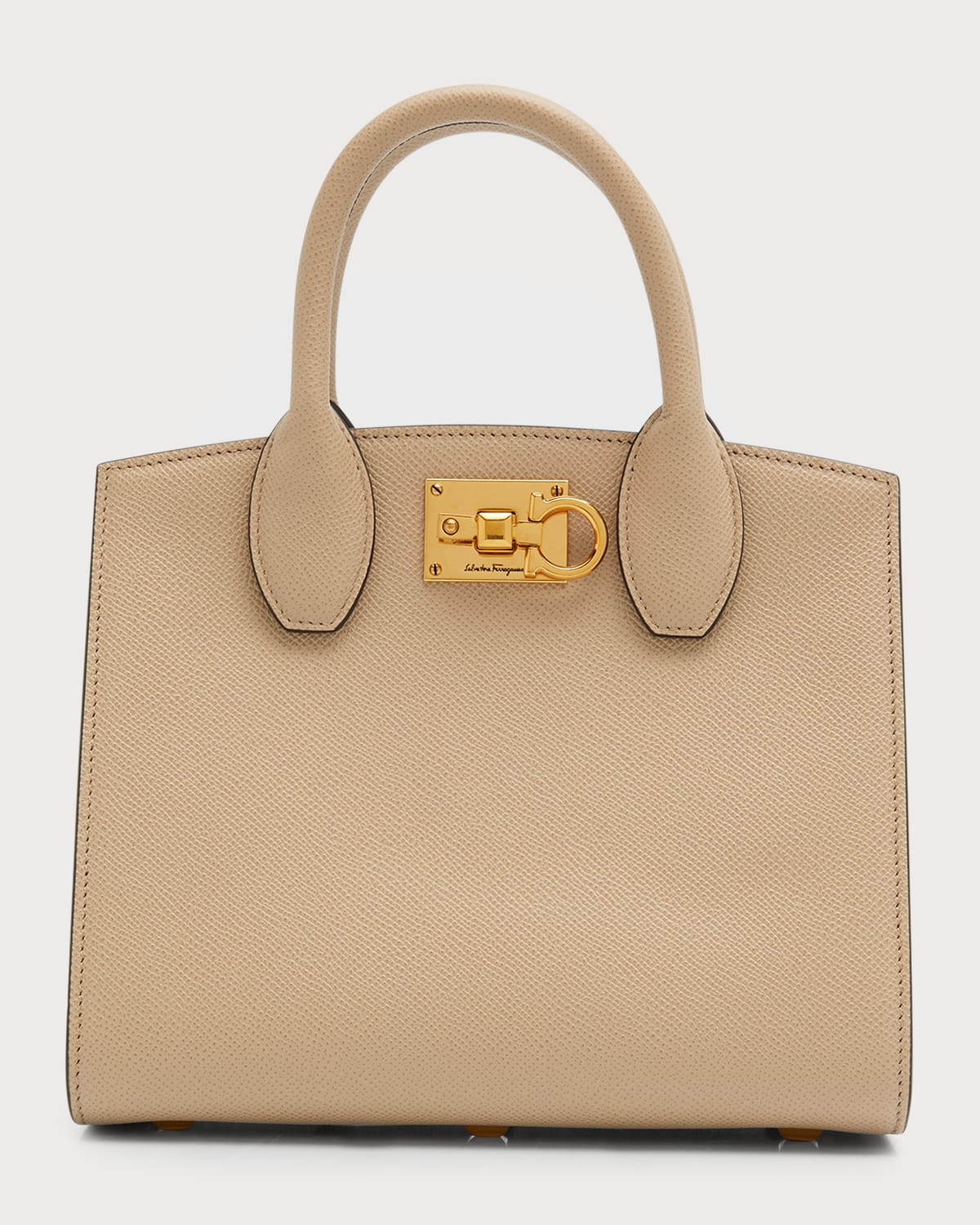 Ferragamo The Studio Gancio Leather Top-handle Bag In Daino/gold