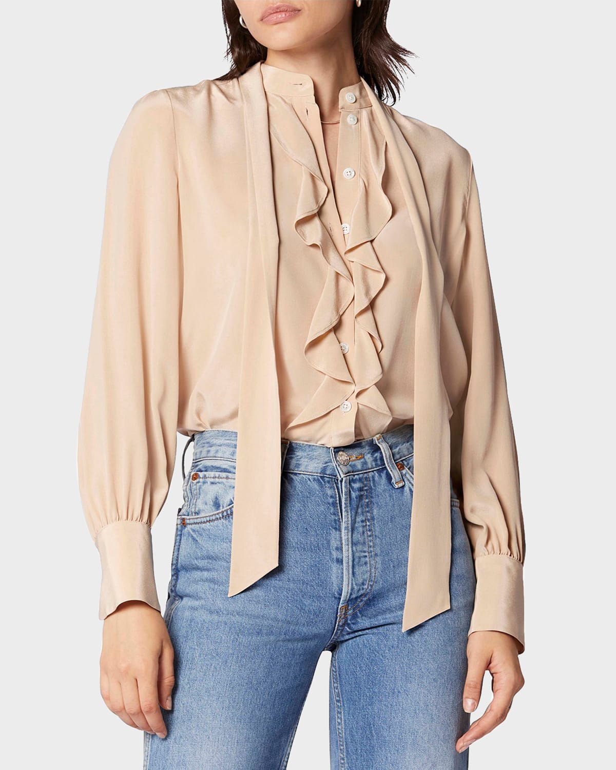 EQUIPMENT BRAYA TIE-NECK SILK POET BLOUSE