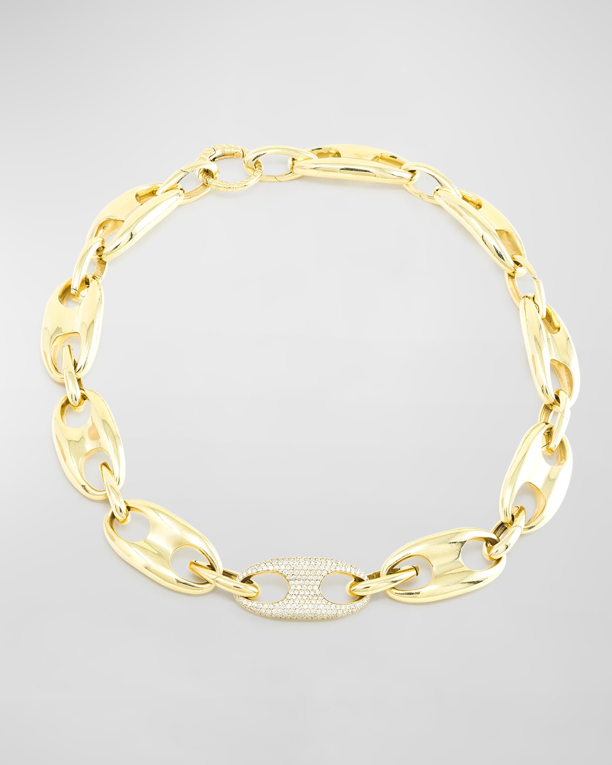 Yellow Gold Chunky Mariner Necklace with Diamonds