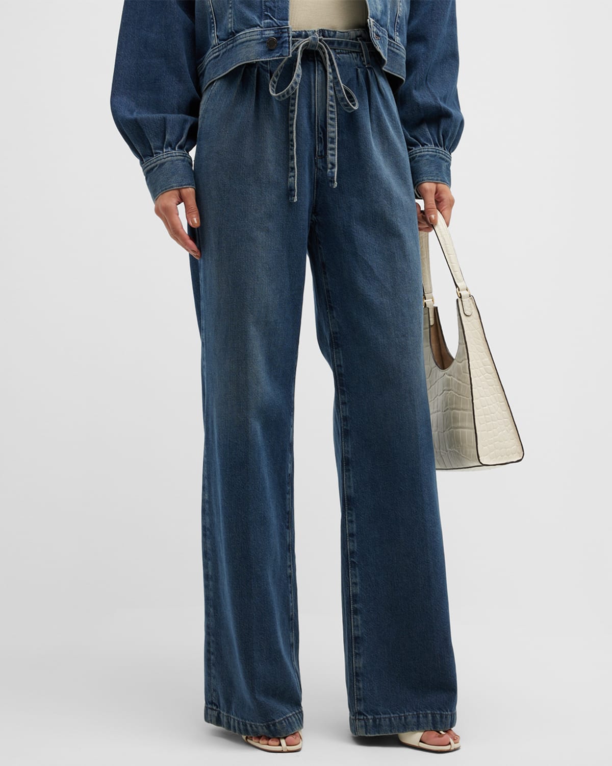 Devin Wide Pleated Jeans with Belt