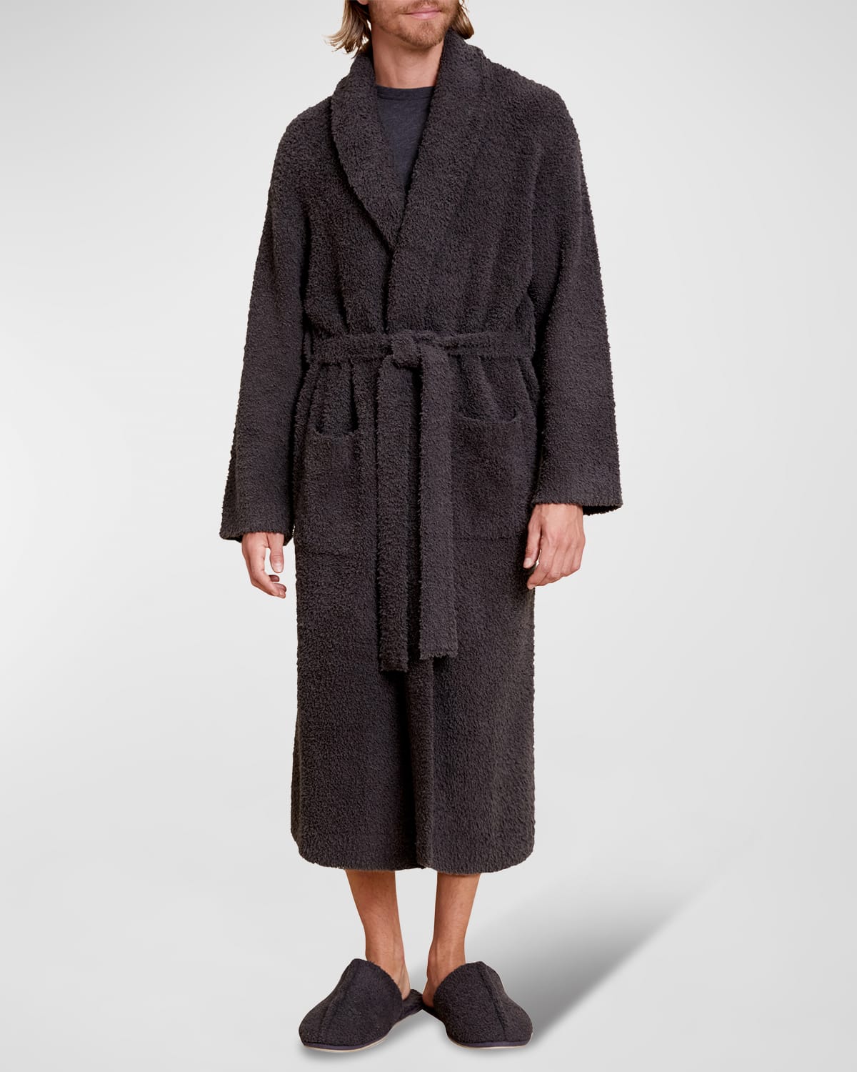 Barefoot Dreams Unisex Cozychic Shawl-collar Skull Robe In Carbon-almond