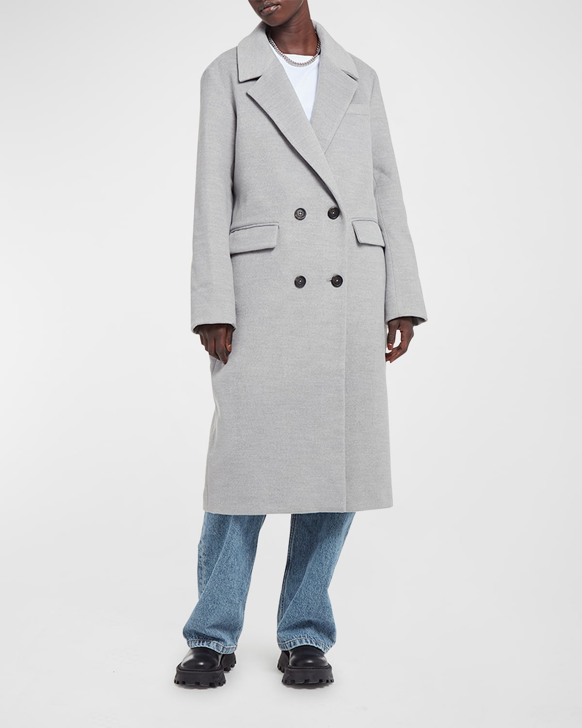 Apparis Aaron Faux Wool Long Peacoat In Heather Grey