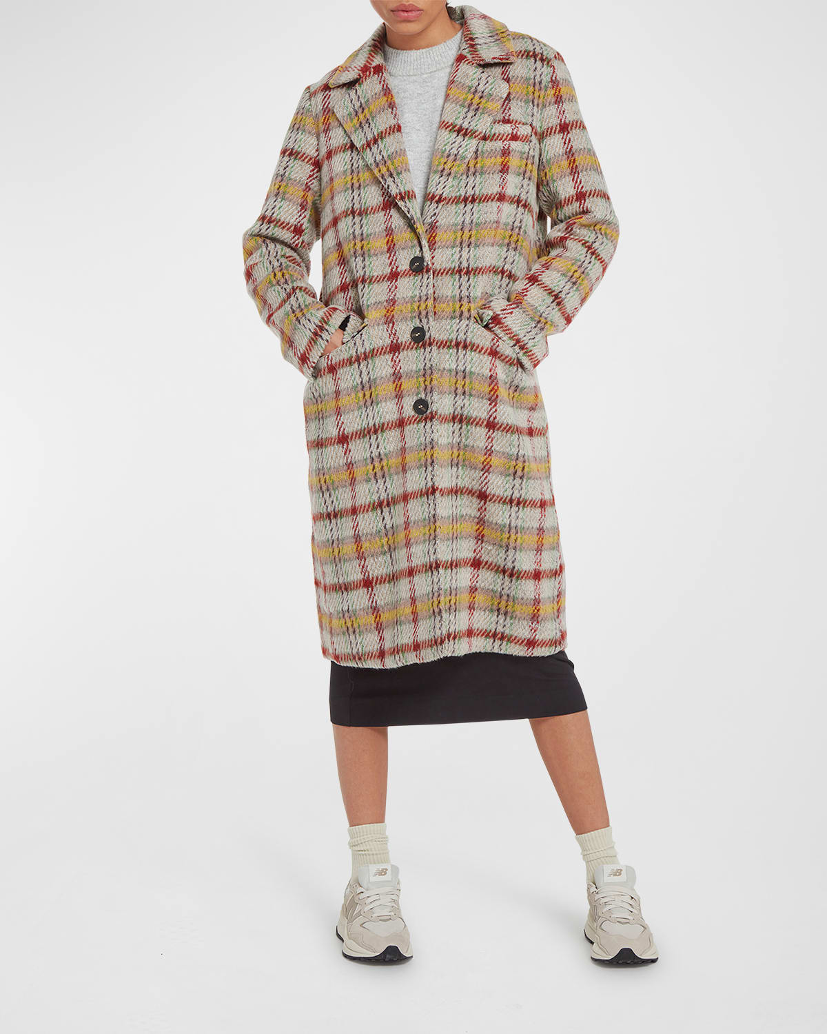 Apparis Plaid Check Single-breasted Coat In Rainbow Plaid