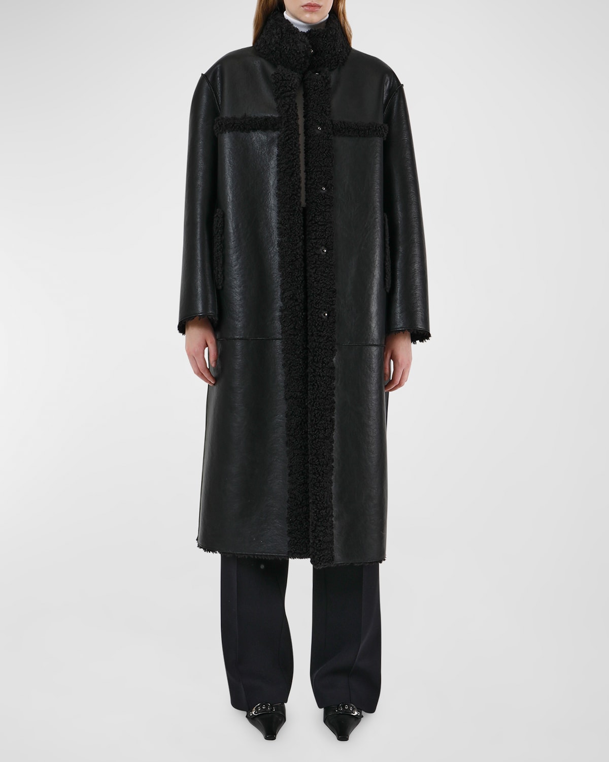 Apparis Tilly Reversible Faux Shearling Long Coat In Noir