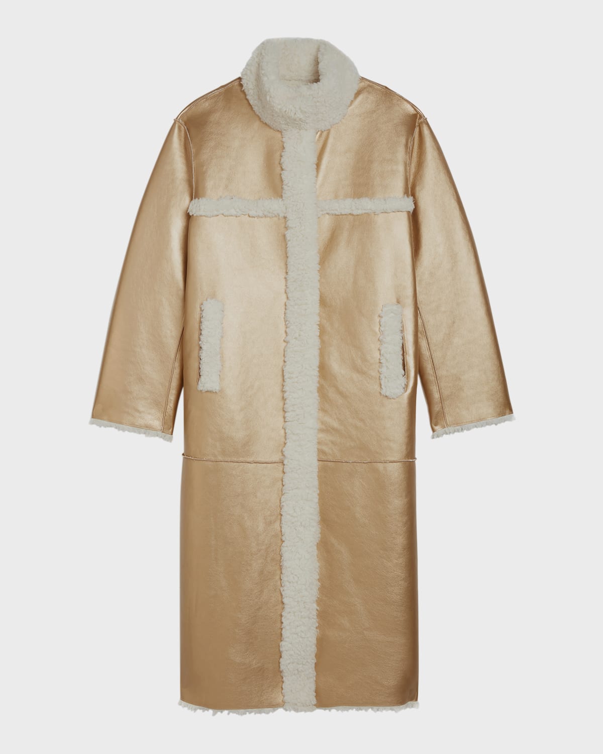 Apparis Tilly Reversible Long Coat In Metallic Gold/ivo