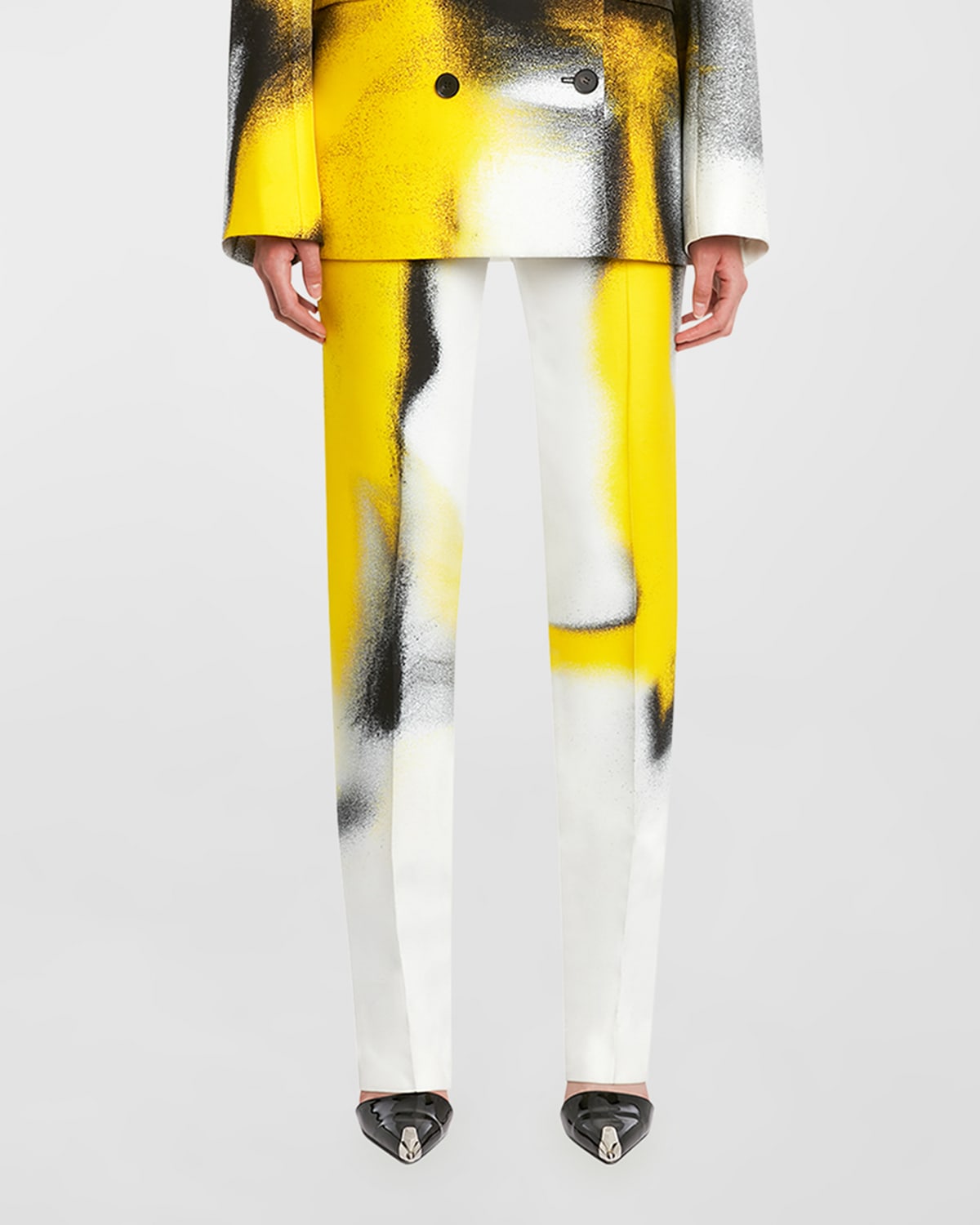 Shop Alexander Mcqueen Spray-paint Straight-leg Cigarette Trousers In White Mult
