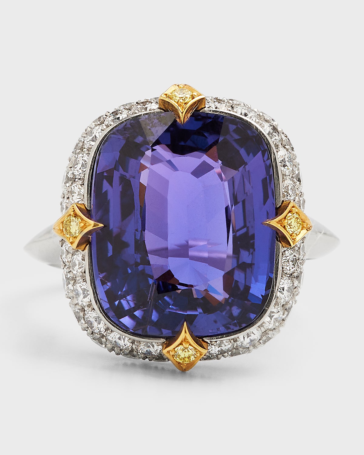 Bayco Platinum and Yellow Gold Purple Sapphire Ring with Diamonds, Size 5.75