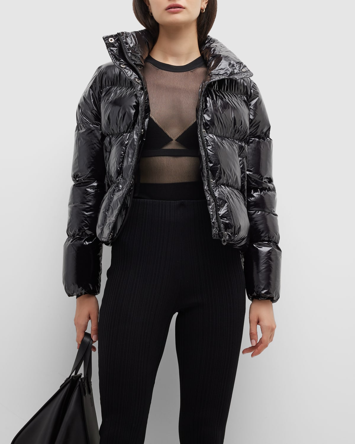 NOIZE Coco Patent Cropped Puffer Jacket