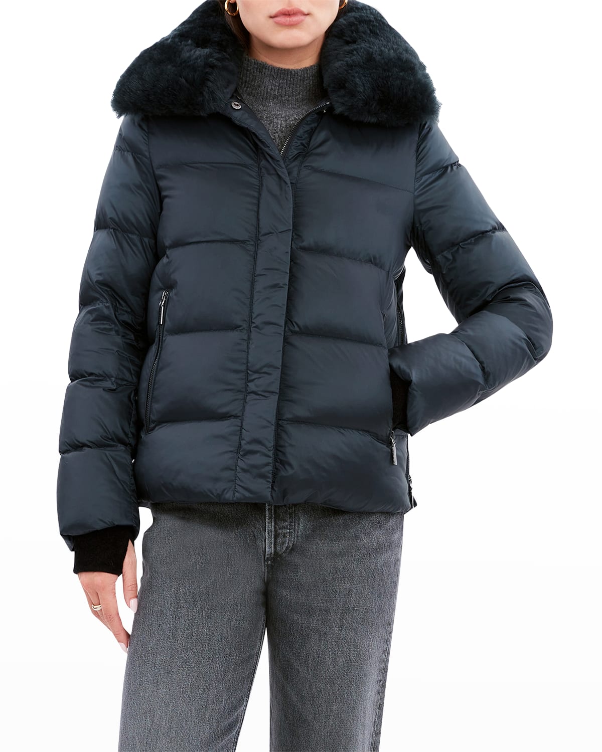 Dawn Levy Vera Shearling Puffer Jacket In Sapphire
