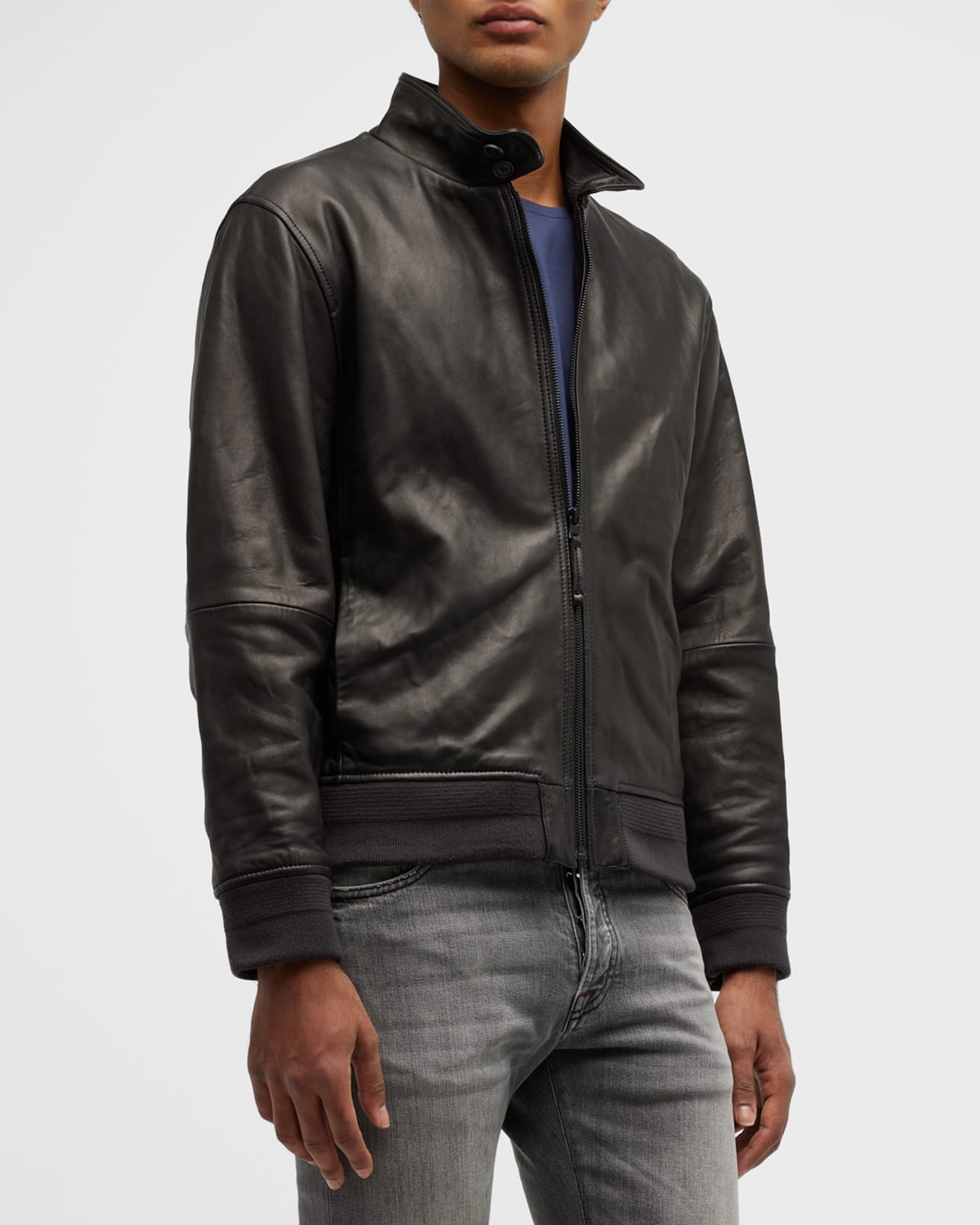 Shop Vince Men's Harrington Leather Bomber Jacket In Black
