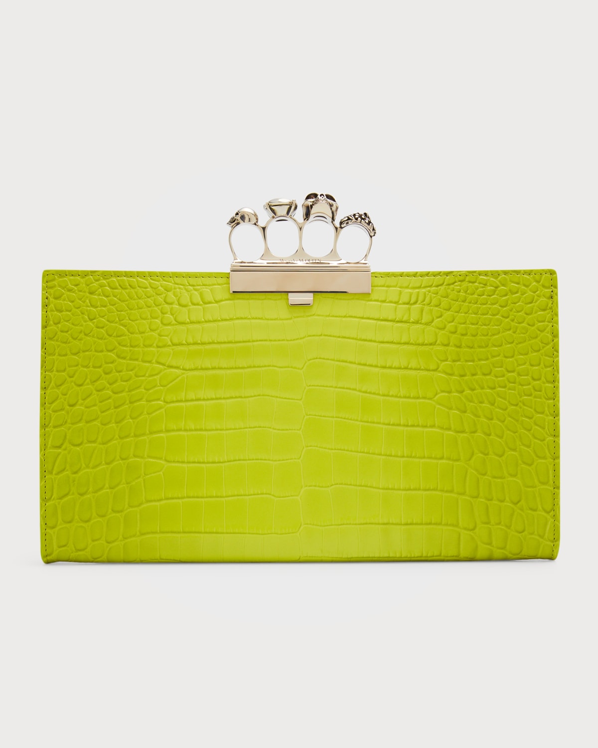 Alexander McQueen Four Ring Flat Croc-Embossed Pouch Clutch Bag