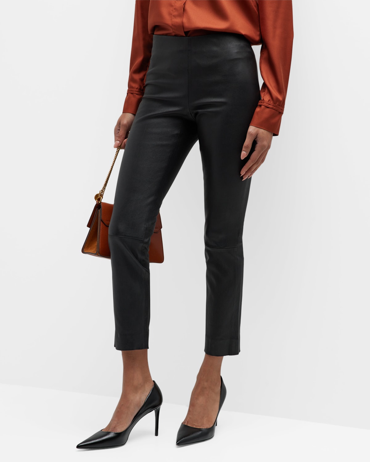 Vince Cropped Leather Leggings In Black