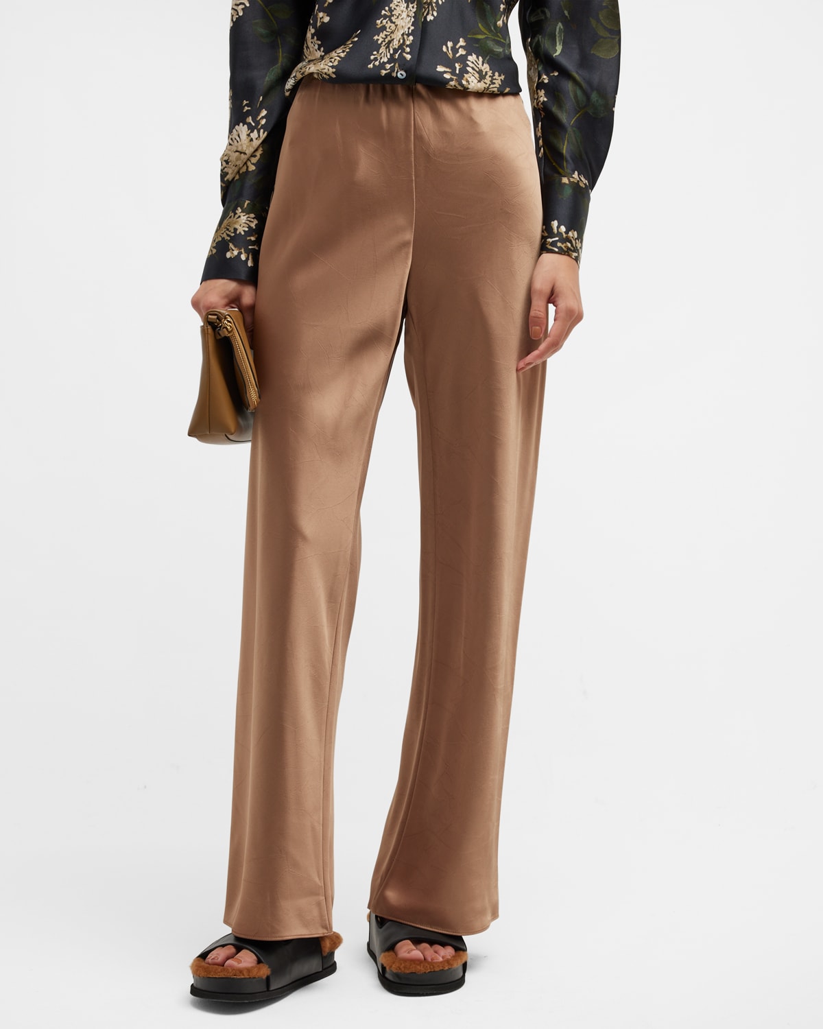 Vince Monogram Satin Bias Pants In Oak