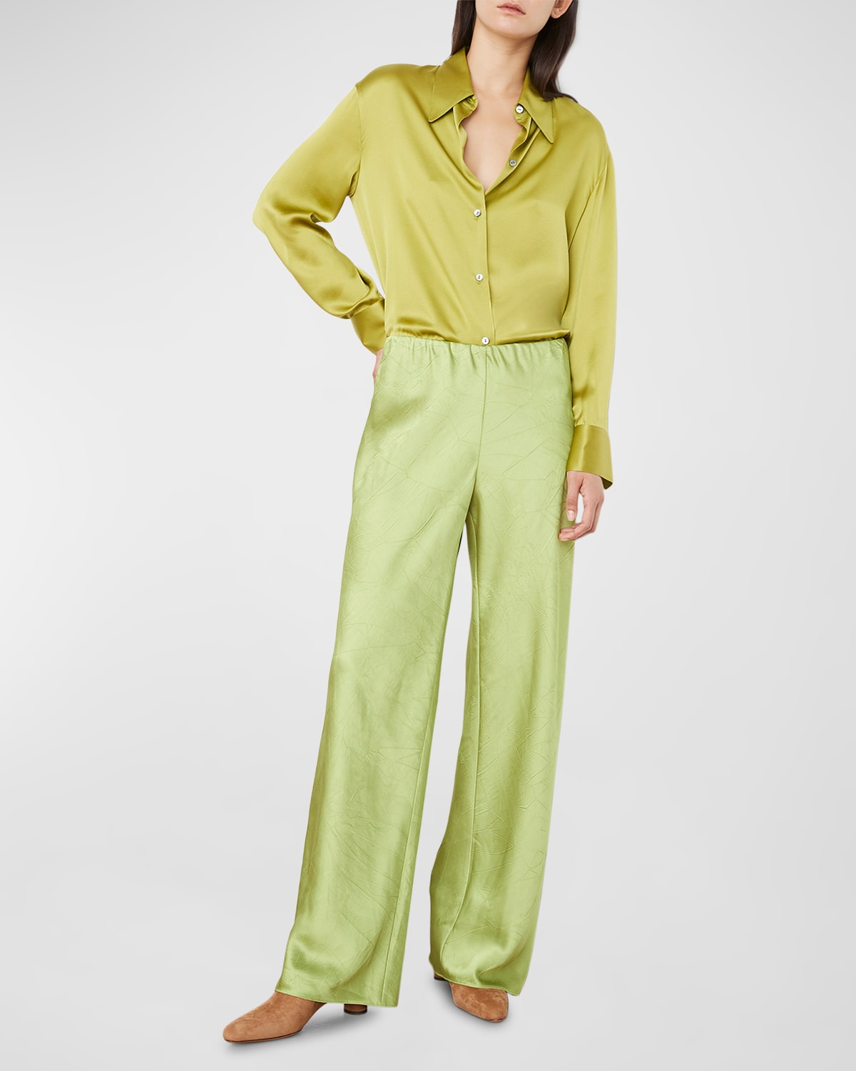 Vince Monogram Satin Bias Pants In Cactus