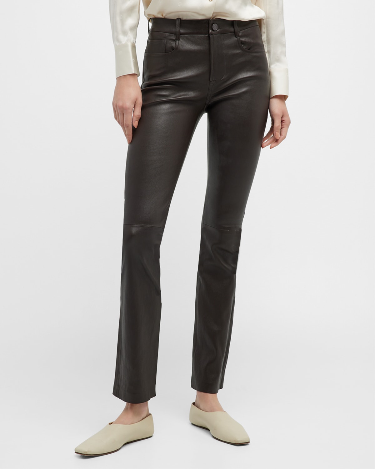 Shop Vince Bootcut Stretch Leather Pants In Black