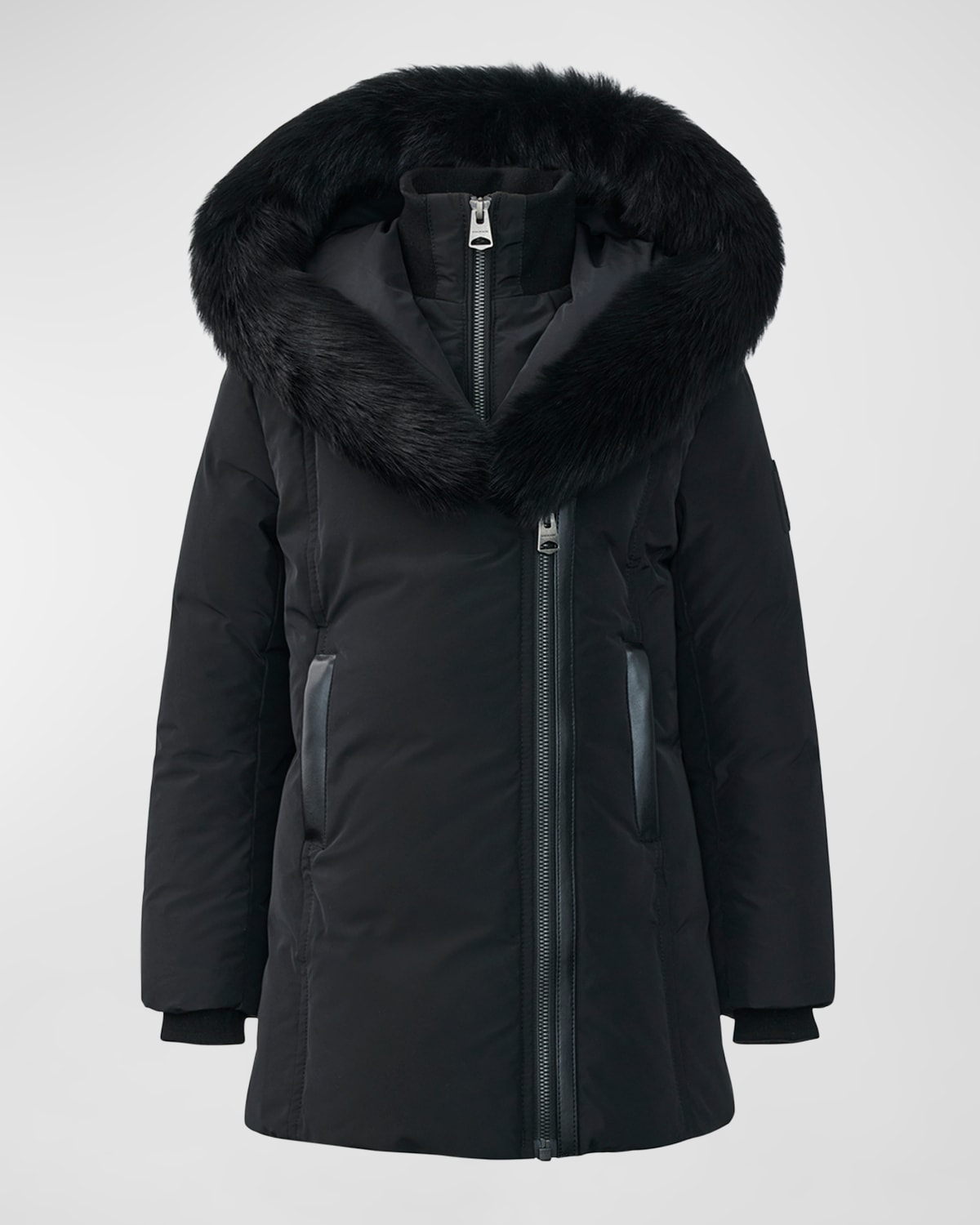 Shop Mackage Girl's Recycled Down Coat W/ Signature  Collar In Black