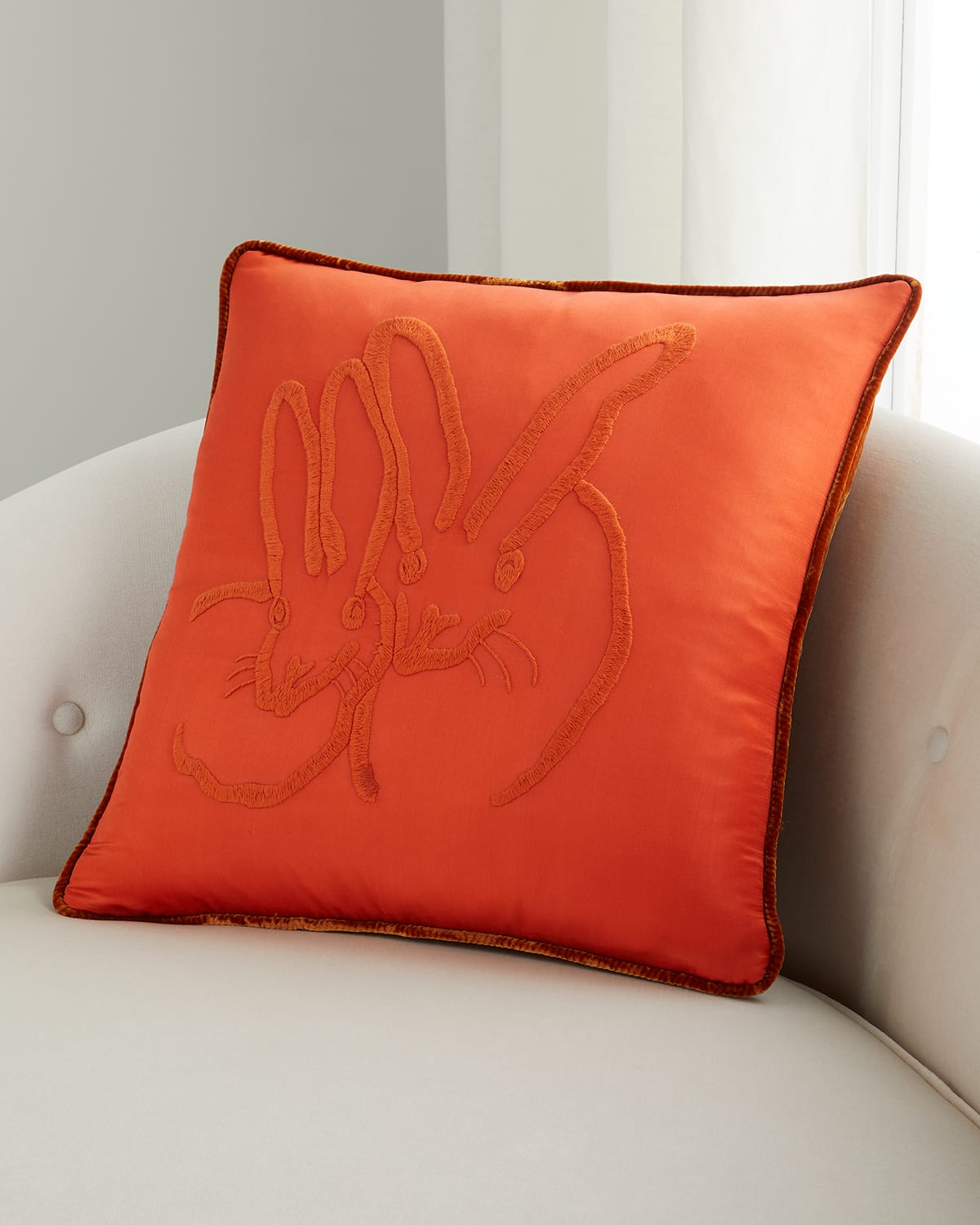 Shop Hunt Slonem Silk & Velvet Bunny Pillow In Orange