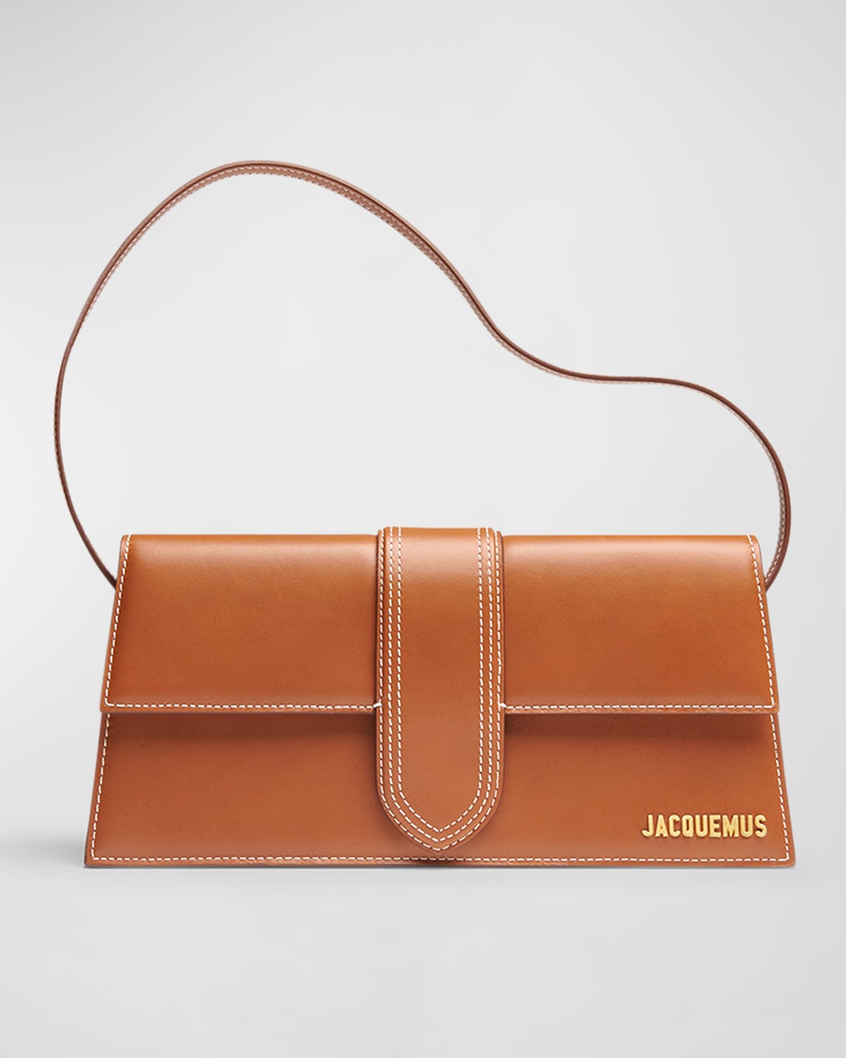 Shop Jacquemus Le Bambino Long Leather Shoulder Bag In Light Brown