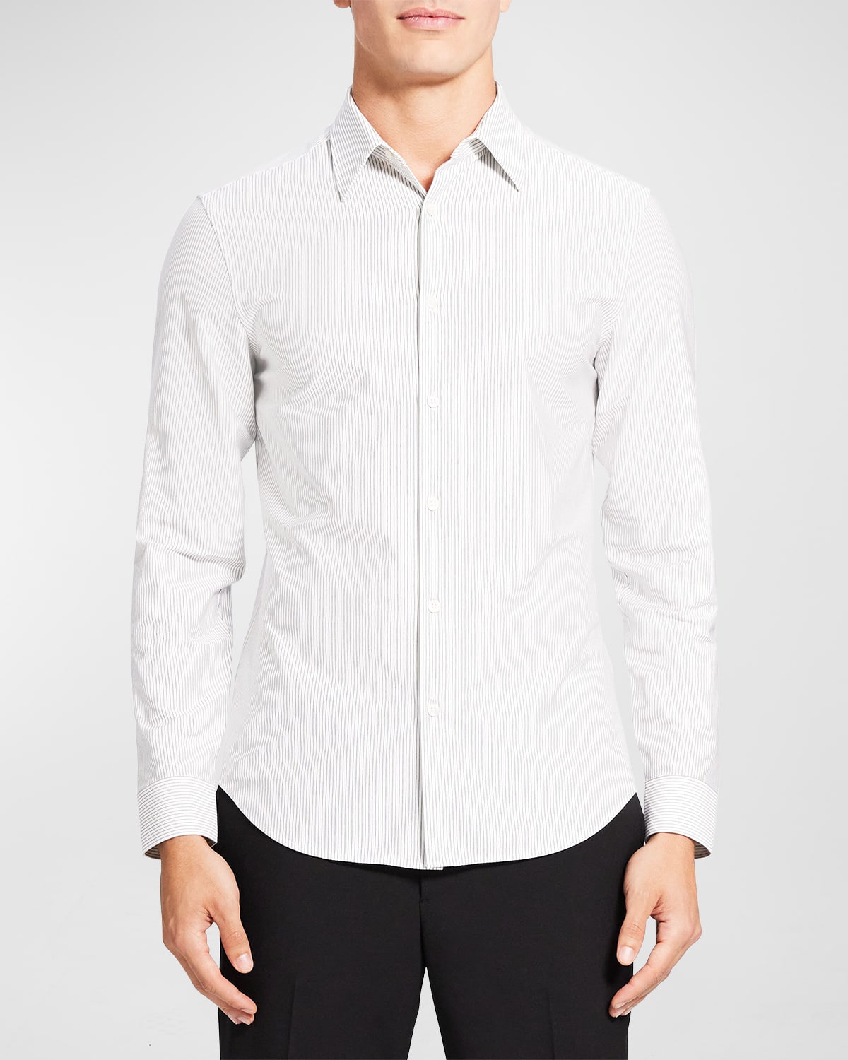 Theory Men's Sylvain Striped Knit Sport Shirt In White Pestle