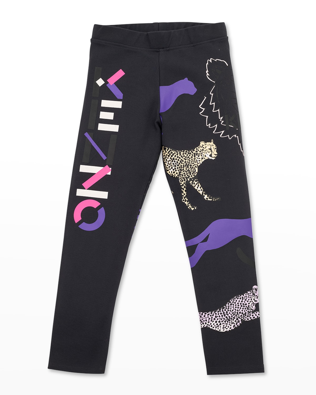 Kenzo Kids' Girl's Multi Iconics Graphic Cheetah Leggings In Dark Grey