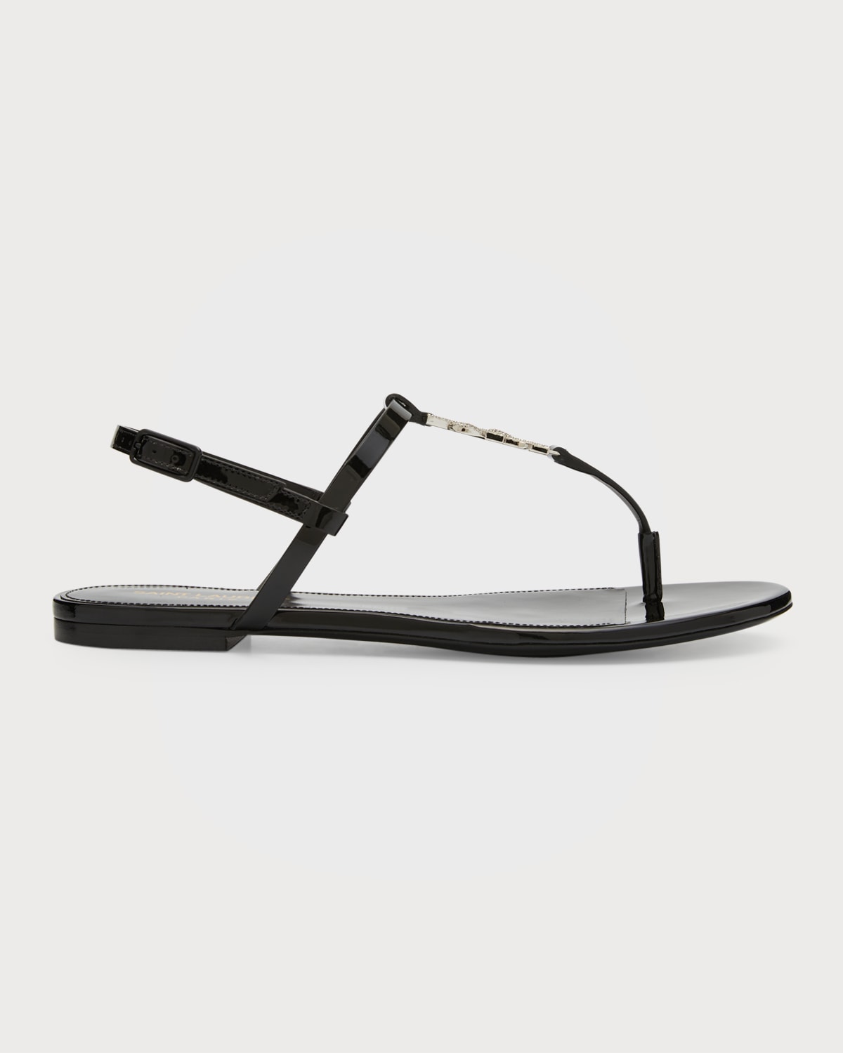 Shop Saint Laurent Cassandra Ysl Strass Medallion Flat Sandals In Nero