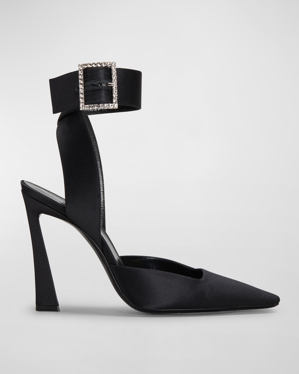 Saint Laurent Fanny Silk Crystal-buckle Pumps In Nero