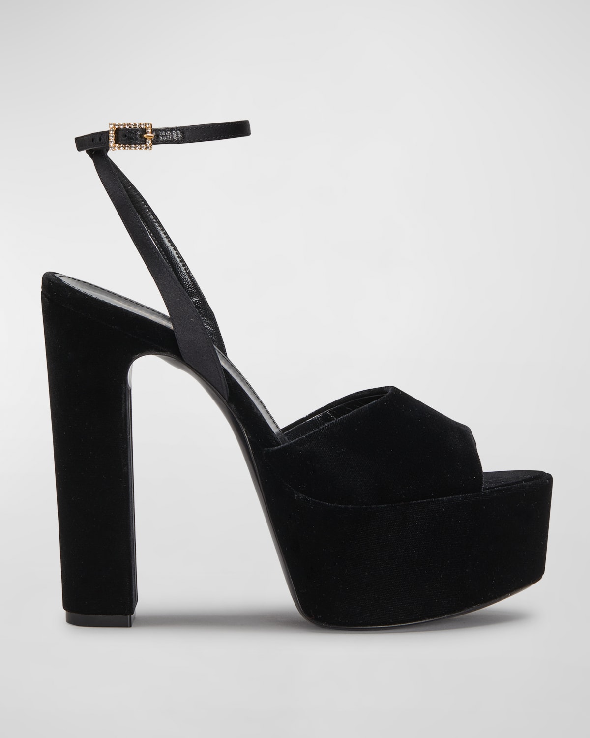 SAINT LAURENT CRYSTAL-BUCKLE PLATFORM SANDALS