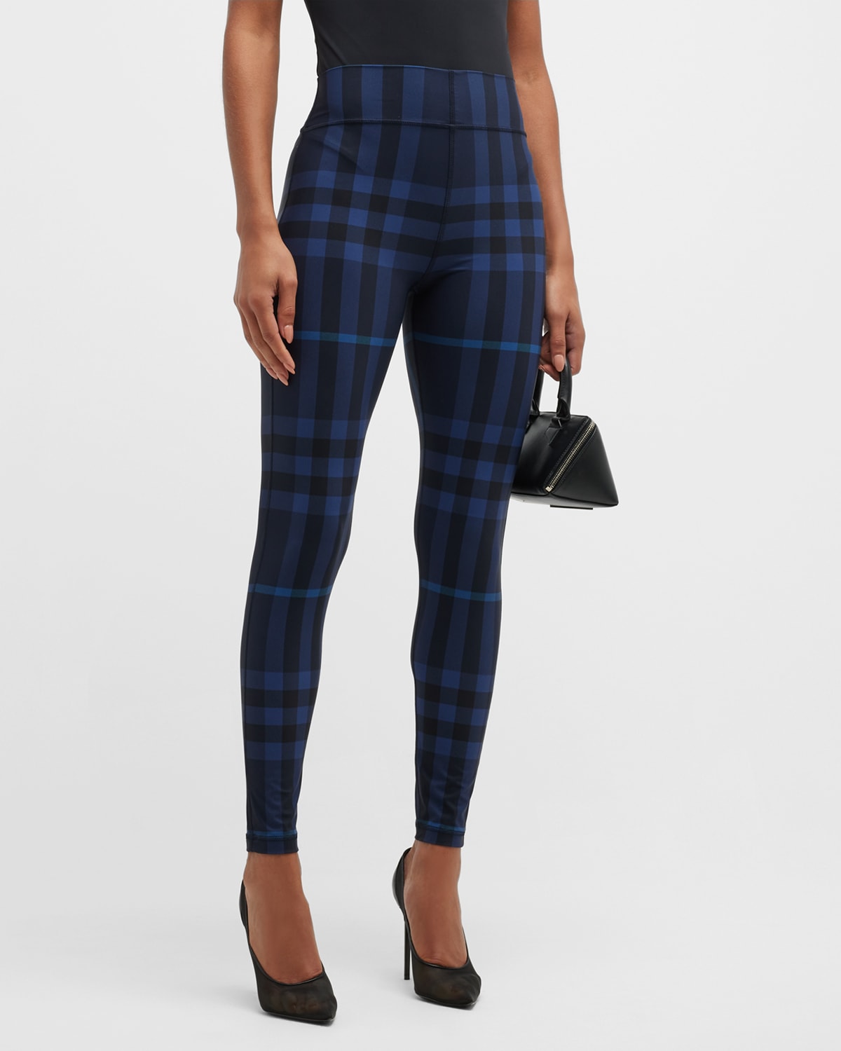 Burberry Madden Check Stretch Jersey Leggings In Dark Coal Blue Ip