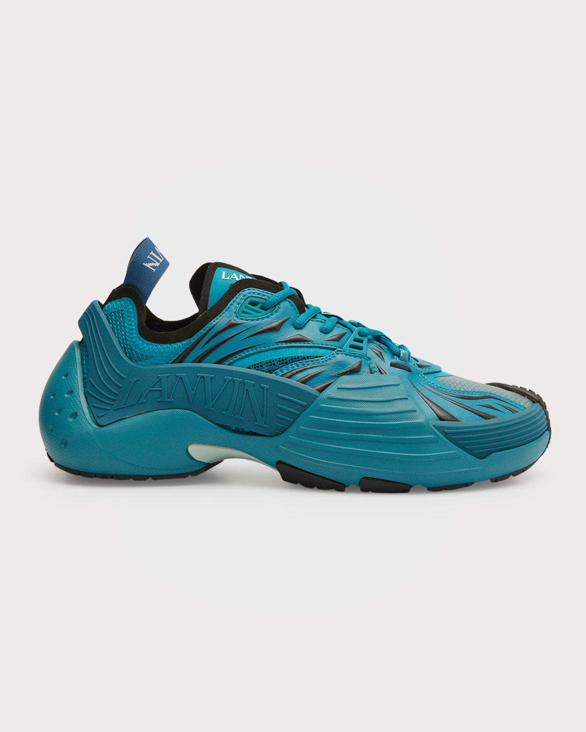 Shop Lanvin Men's Flash-x Mesh Runner Sneakers In Turquoise