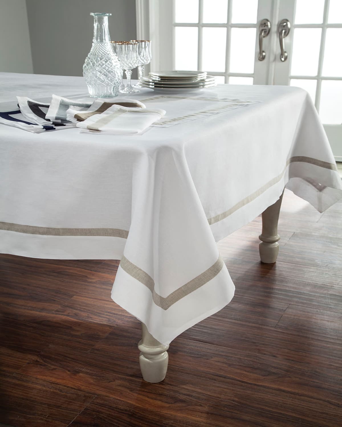 Home Treasures Fino Linen Tablecloth, 72" X 144" In White