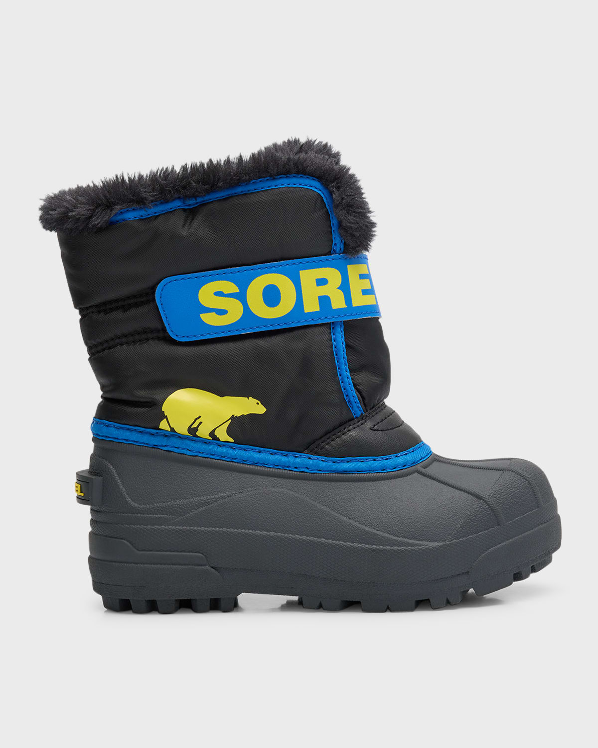 Shop Sorel Kid's Commander Grip-strap Fleece Snow Boots, Toddlers/kids In Black Super Blue