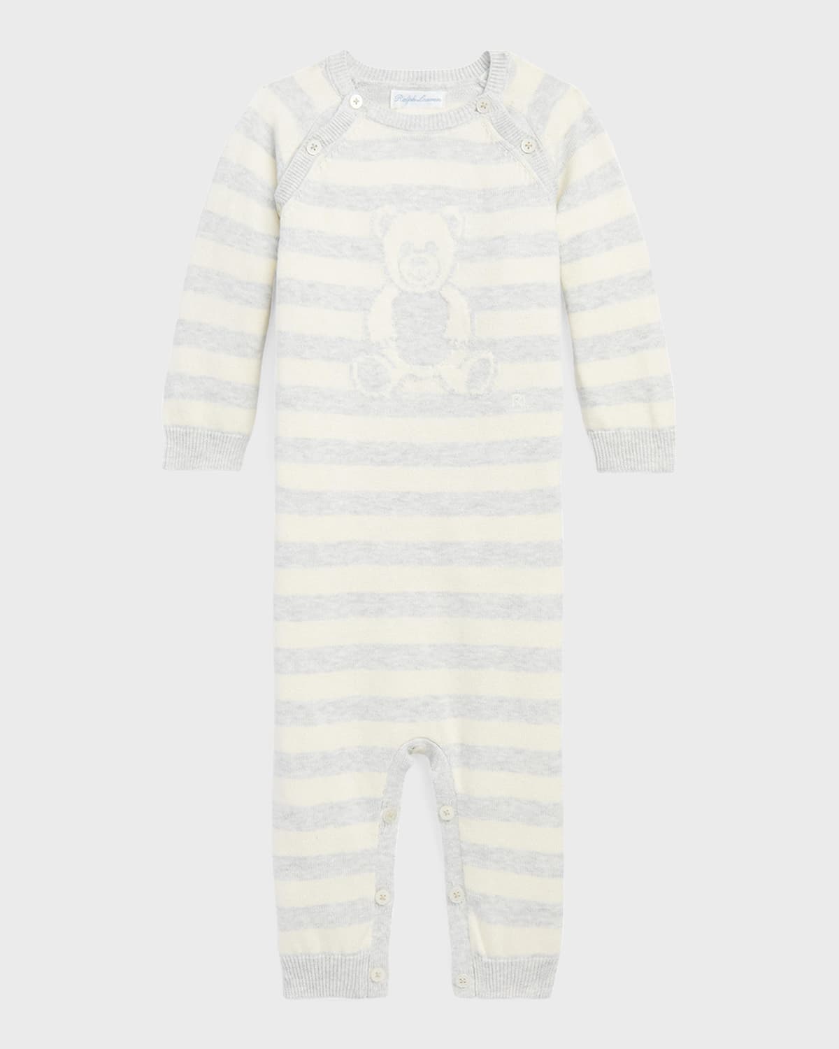 Polo Ralph Lauren Boy's Striped Bear Coverall In Quartz Heather
