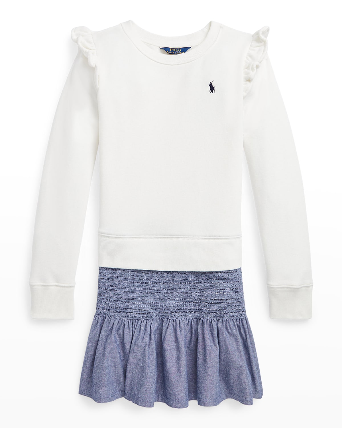 Girl's Chambray & Fleece Sweatshirt Dress, Size S-L