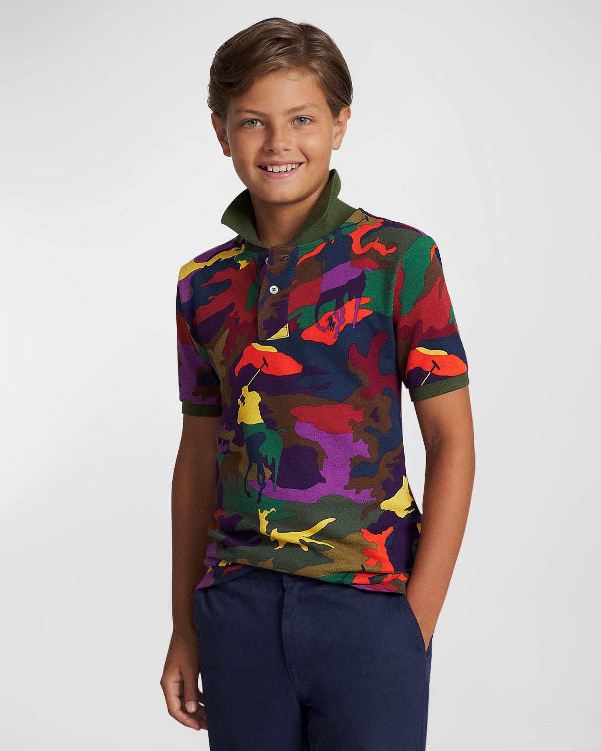 Boy's Short-Sleeve Camo Polo Shirt, Size 5-7