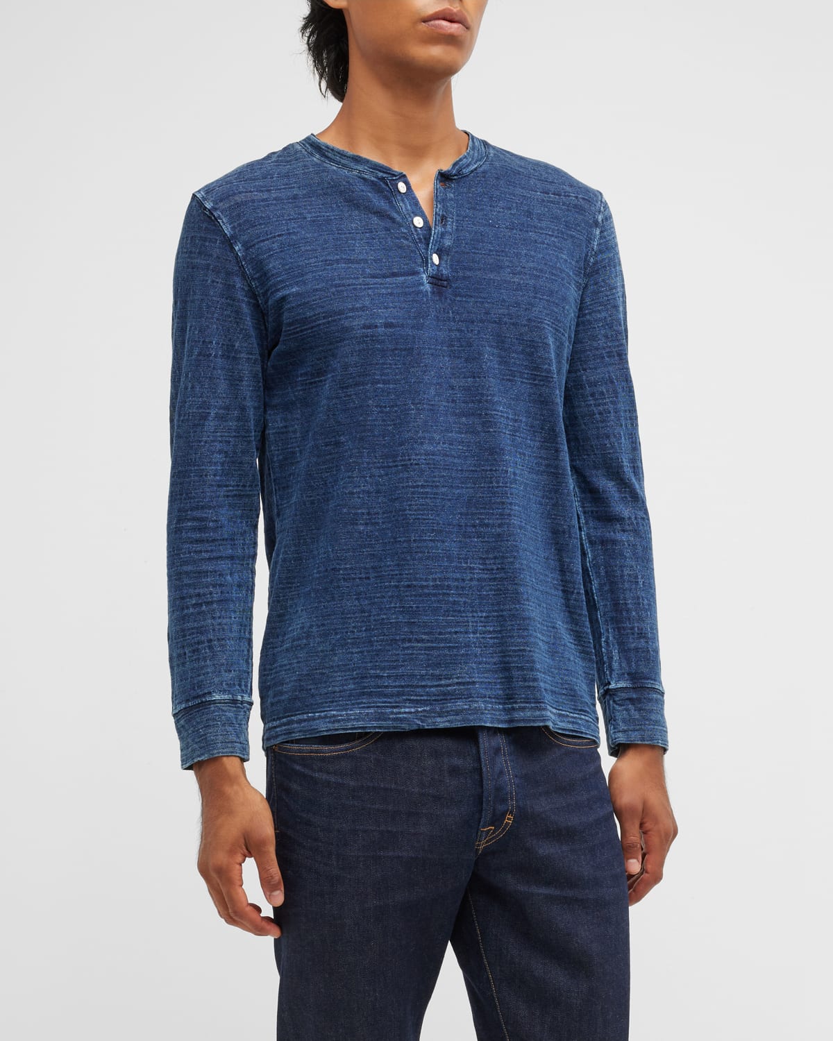 Rails Skhi Long Sleeve Cotton Henley In Dark Wash